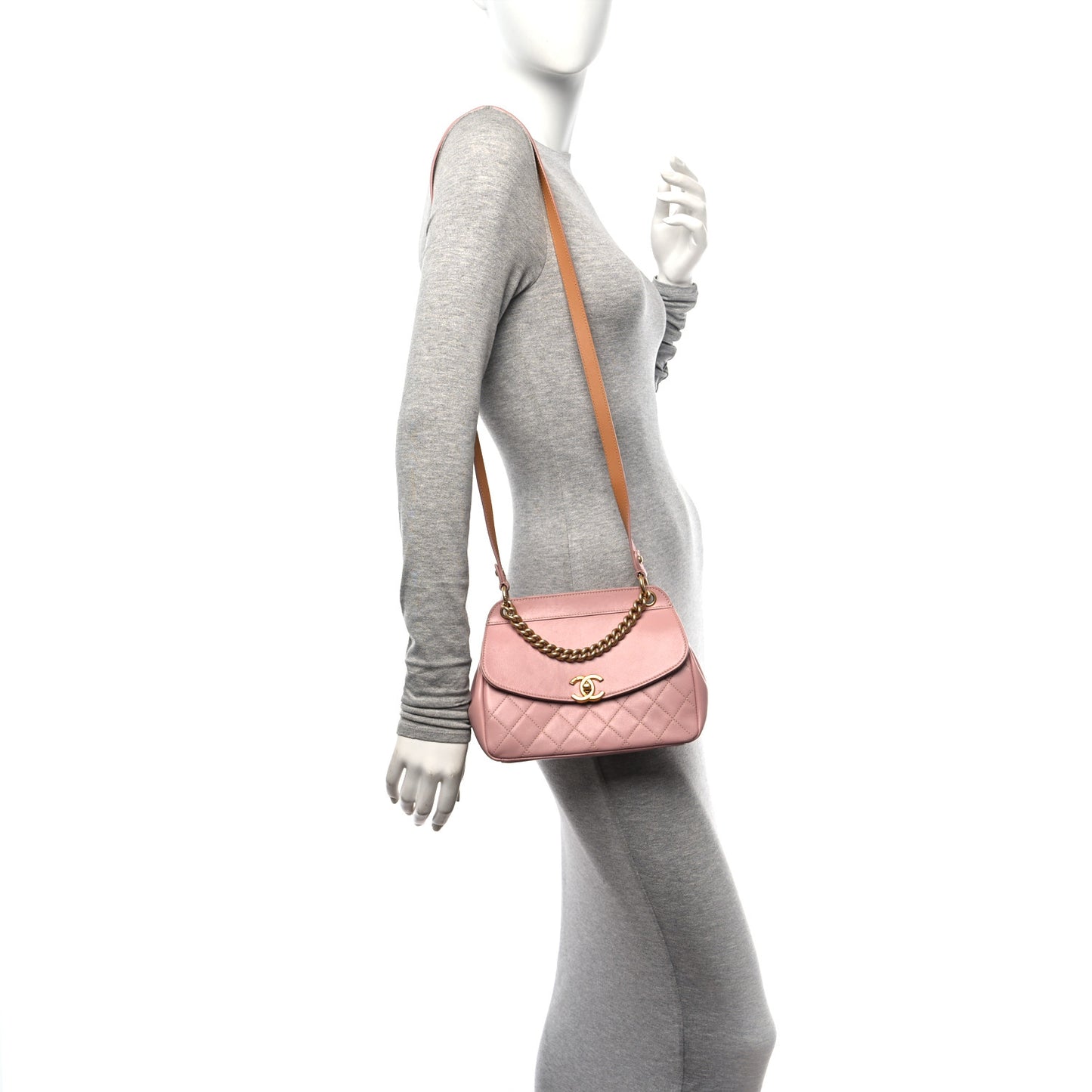 Lambskin Quilted Curved Flap Pink