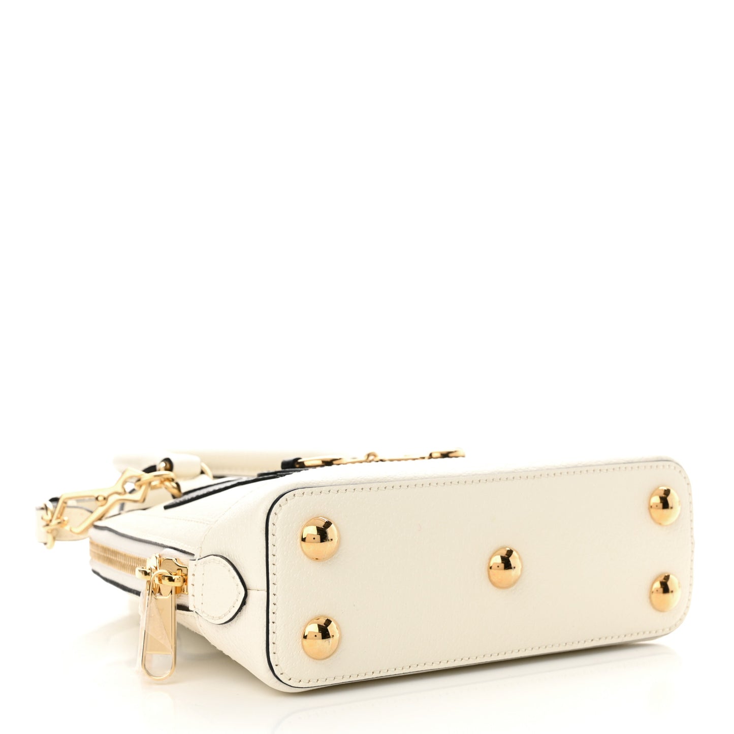 X ADIDAS Textured Dollar Calfskin Web Trefoil Mini Horsebit 1955 Top Handle Bag Off White Black