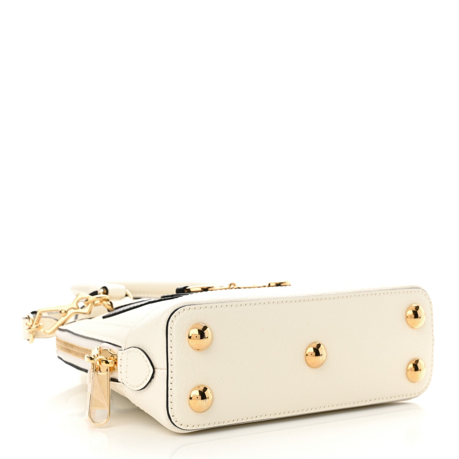 Gucci X ADIDAS Textured Dollar Calfskin Web Trefoil Mini Horsebit 1955 Top Handle Bag Off White Black 4 of 11