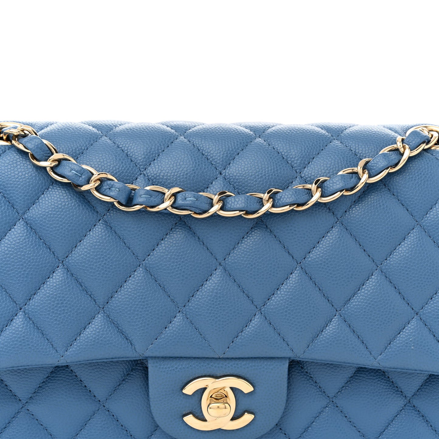 Caviar Quilted Medium Double Flap Blue