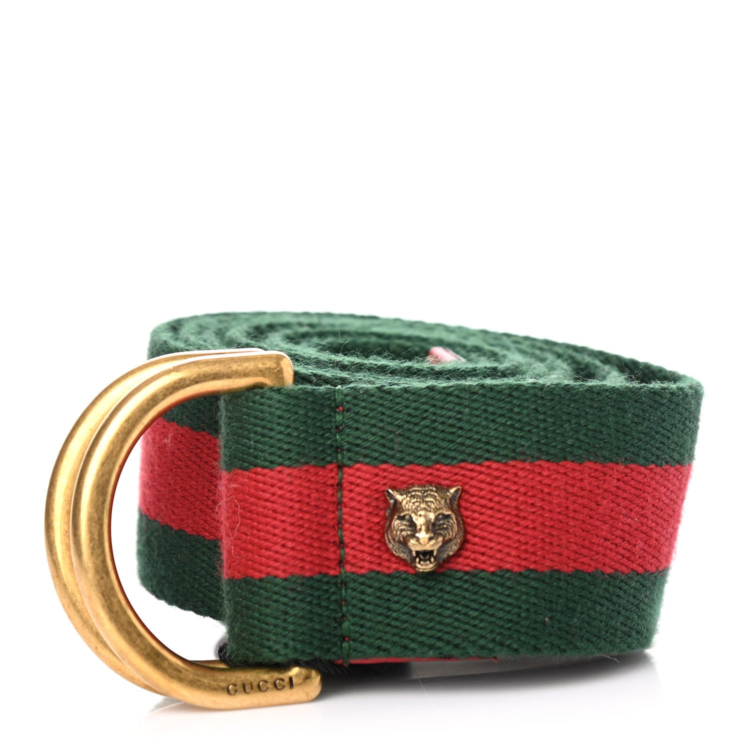 GUCCI グリーンレッドストライプ ベルト 85-34 Gucci Web Feline D Ring Belt 85 34 Red Green 834342 – FASHIONPHILE