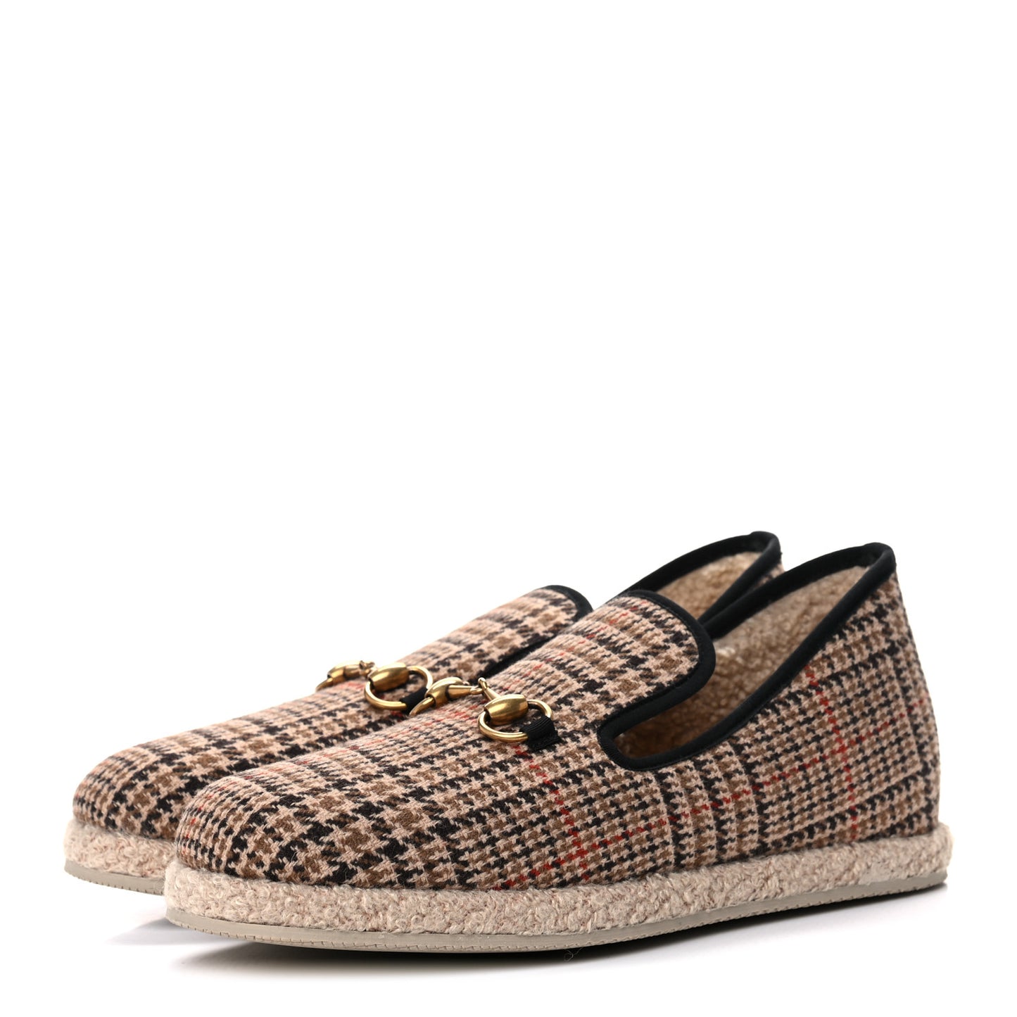 Wool Tweed Plaid Houndstooth Mens Fria Horsebit Loafers 7 Mahogany Black