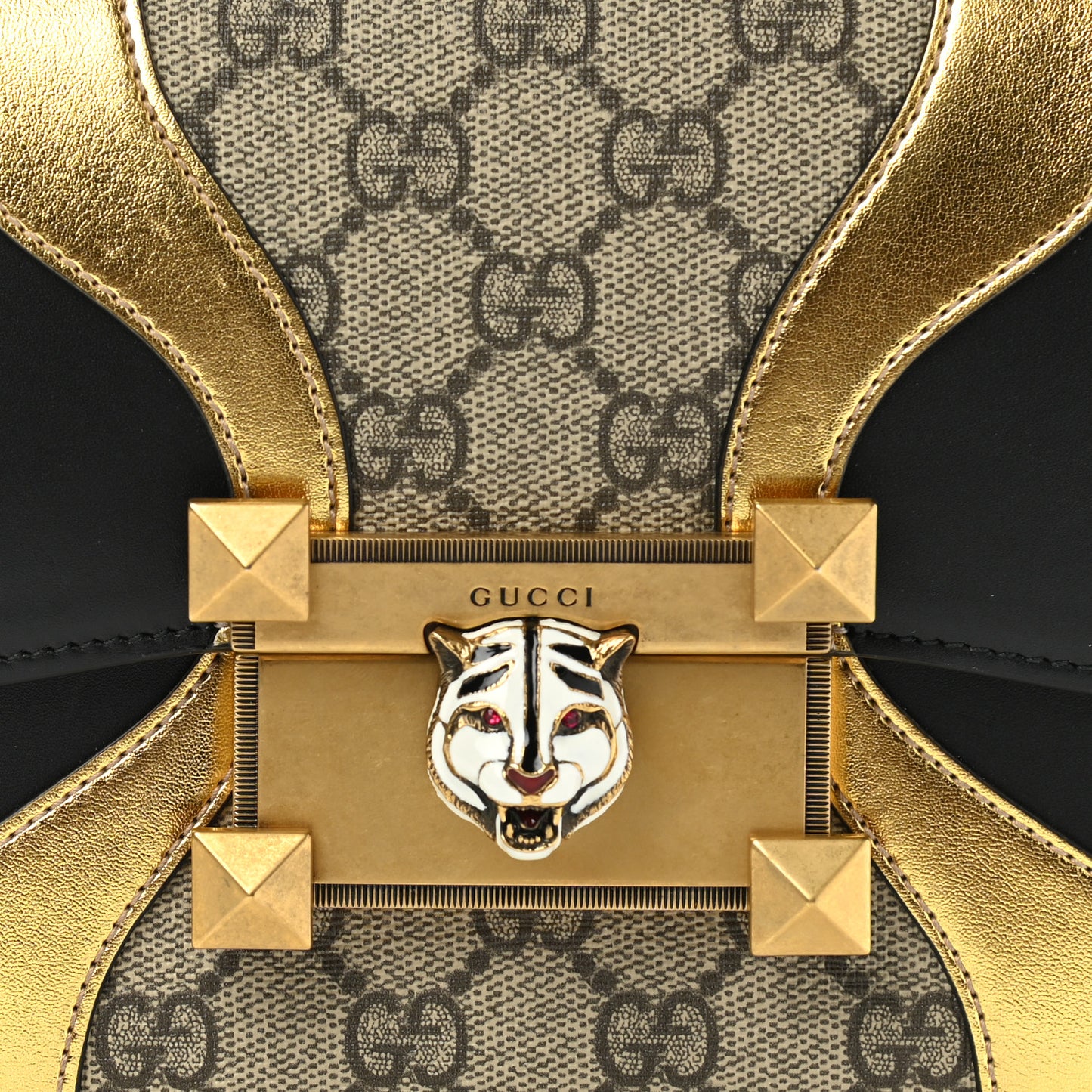 GG Supreme Monogram Small Osiride Shoulder Bag Black Gold