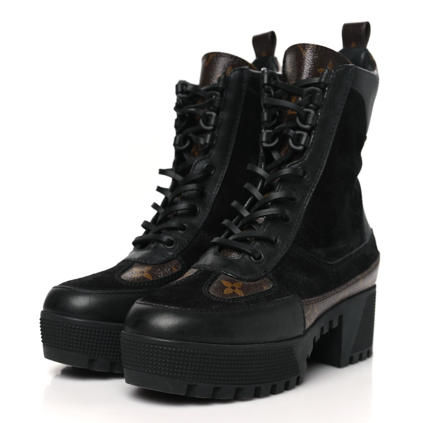 Suede Calfskin Monogram Laureate Platform Desert Boots 35 Black