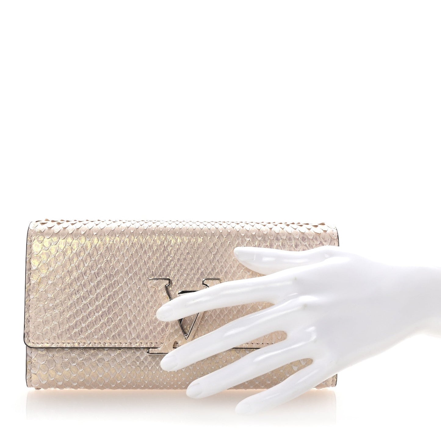 Metallic Snakeskin Capucines Wallet Pink