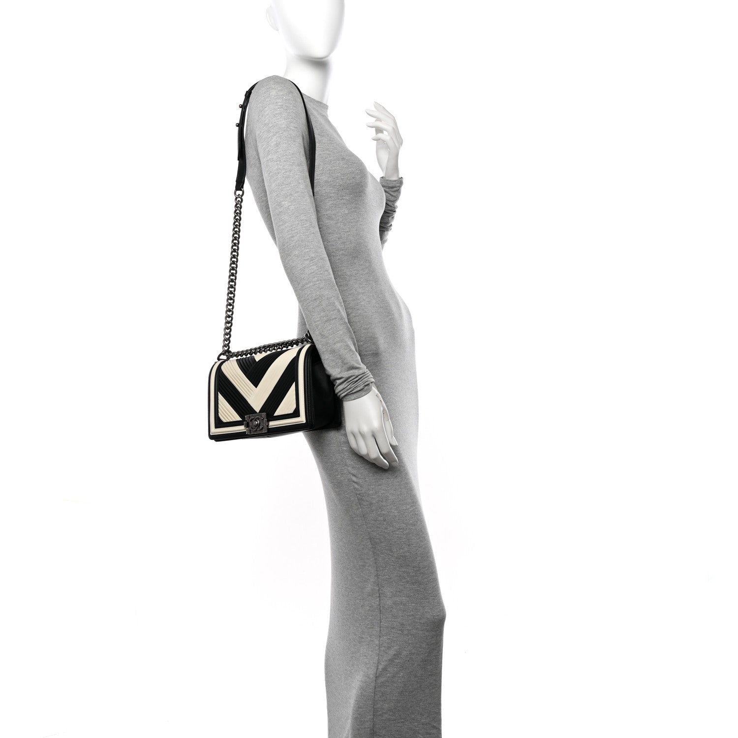 Chanel Calfskin Pleated Medium Boy In Rome Flap Black White 2 of 11