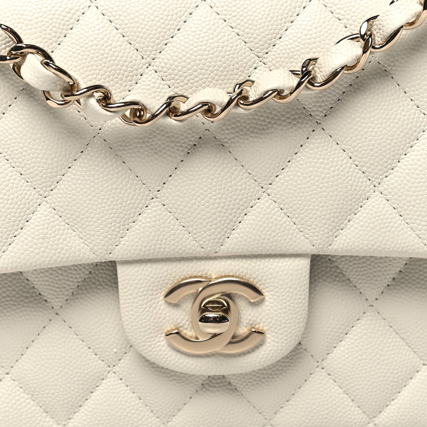 Caviar Quilted Medium Double Flap White