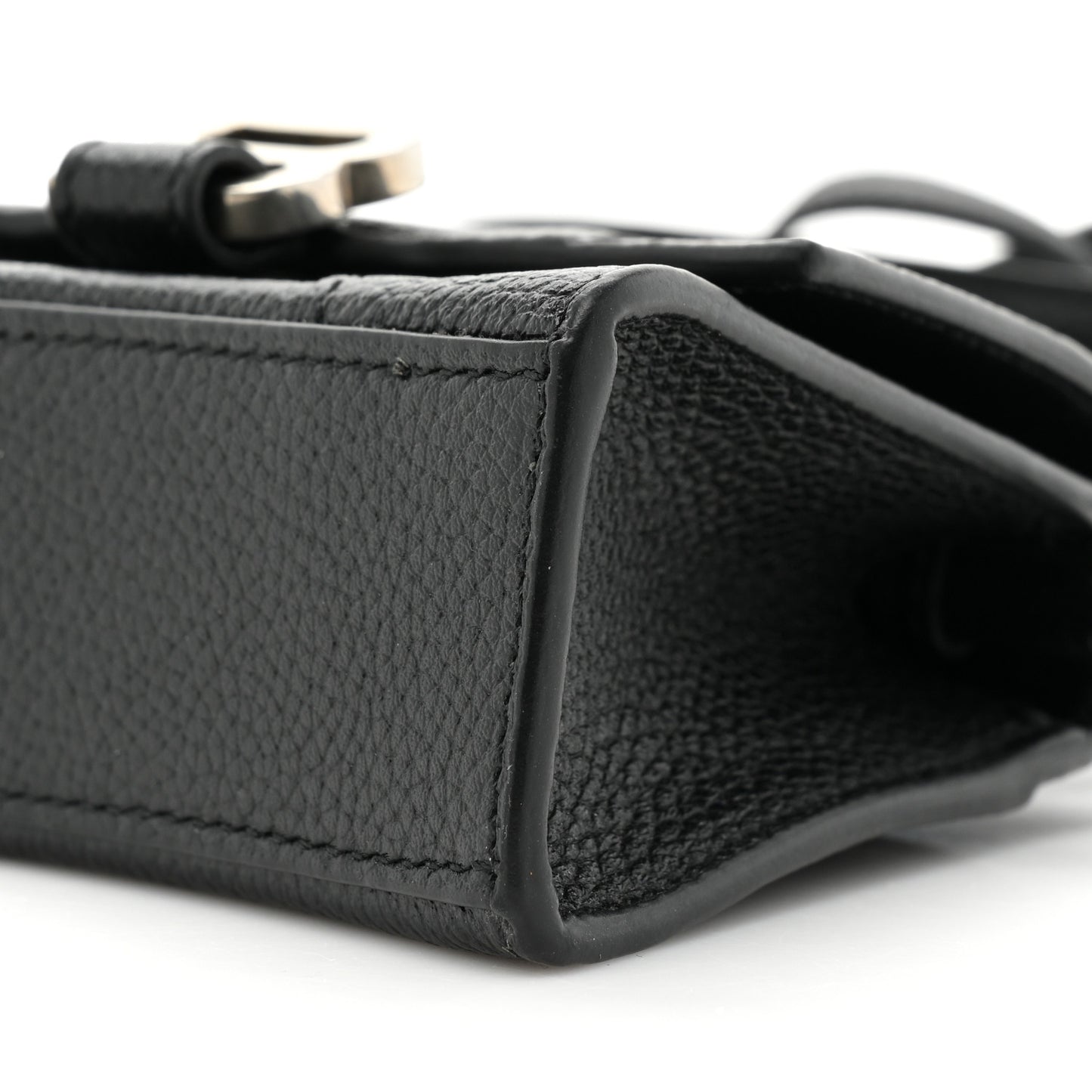 Grained Calfskin Hourglass Top Handle Bag Mini Black