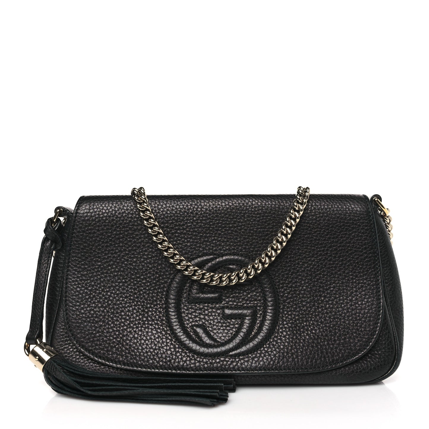 Pebbled Calfskin Medium Soho Flap Crossbody Black