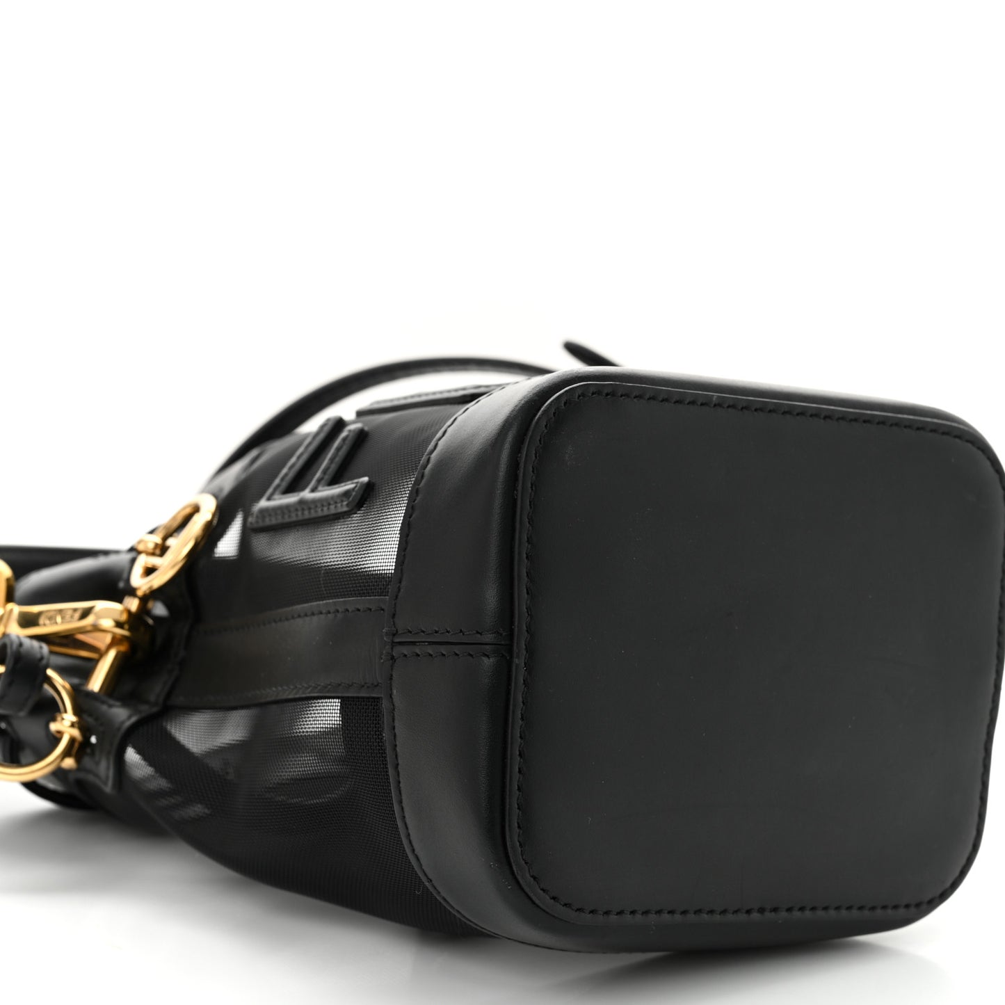 Mesh Vitello King F is Fendi Logo Embroidered Mini Mon Tresor Bucket Bag Black
