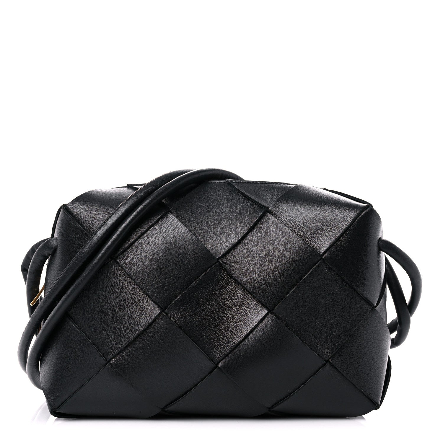 Bottega Veneta Lambskin Intreccio Small Cassette Camera Bag Black