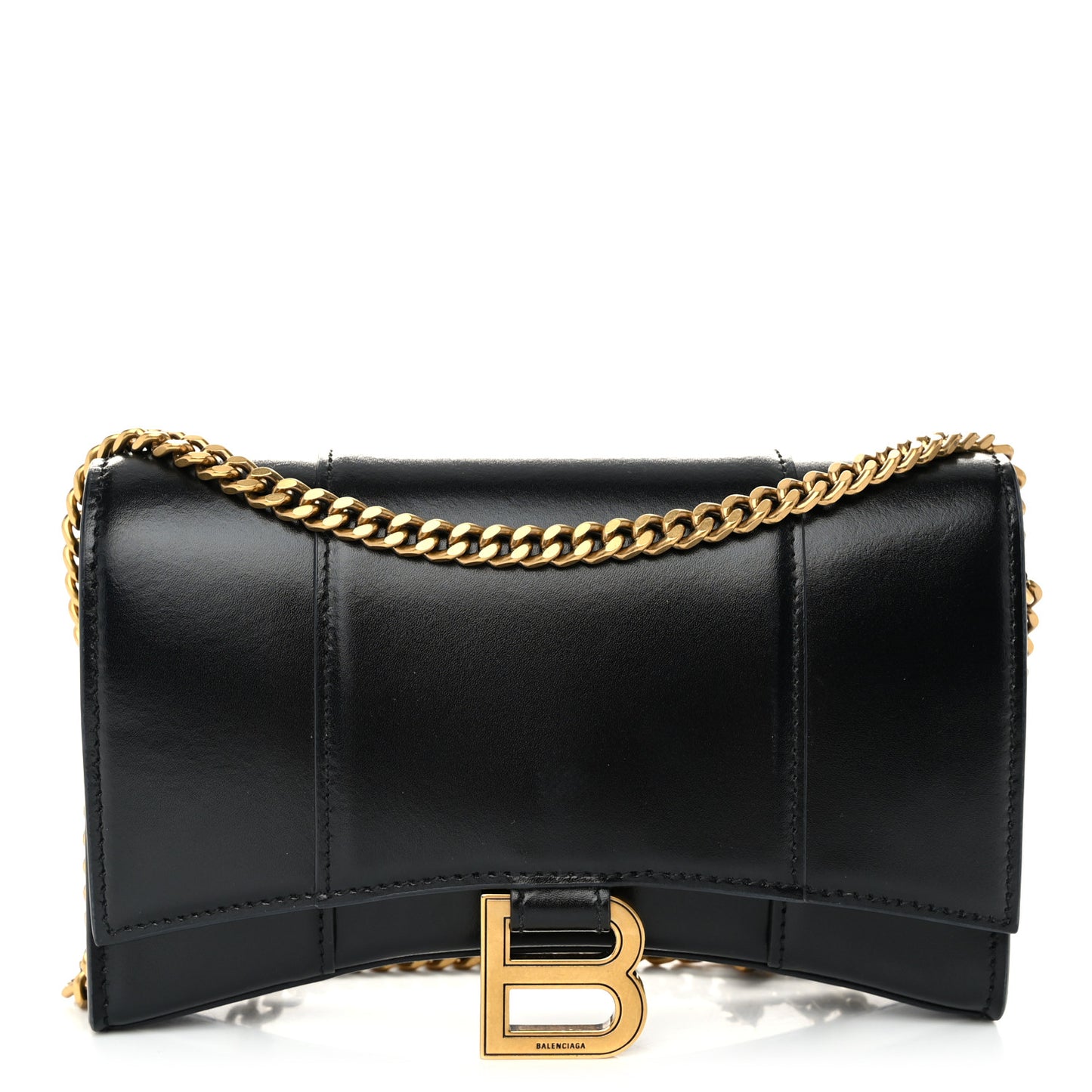 Shiny Box Calfskin Hourglass Chain Bag Black