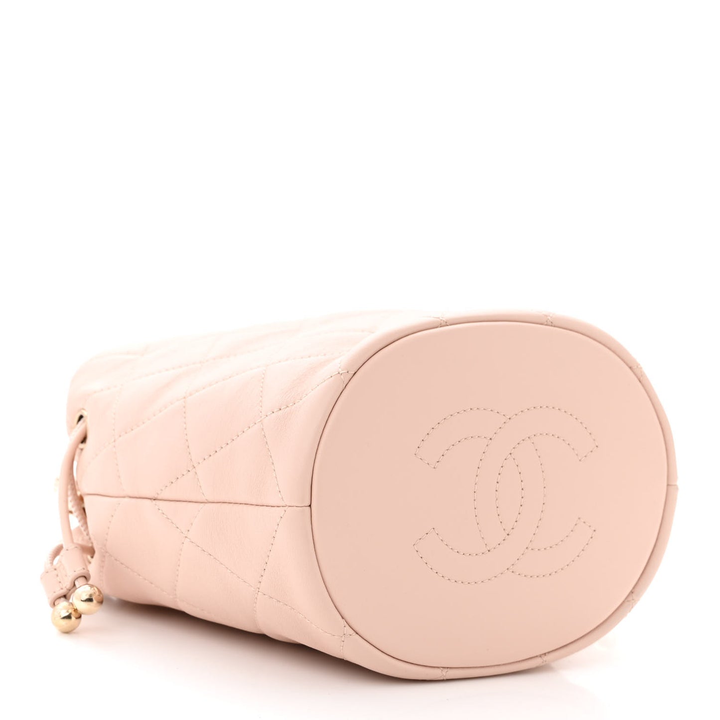 Lambskin Quilted Resin Bi-Color Chain Bucket Bag Light Beige