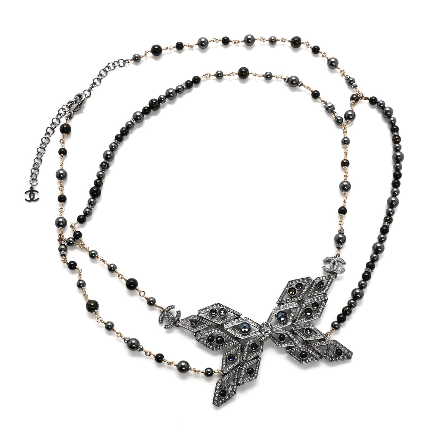 Metal Glass Pearls Strass CC Multi Strand Butterfly Chain Belt Ruthenium Gold Multicolor
