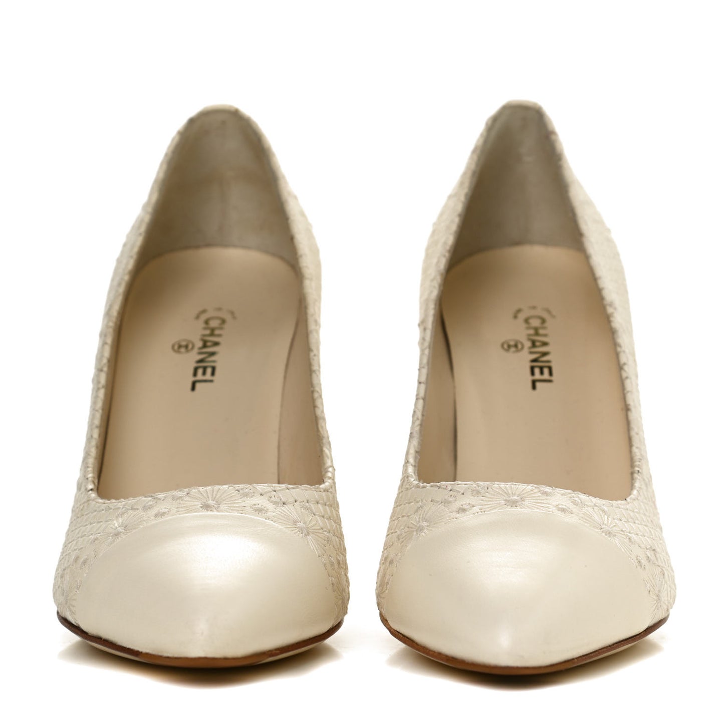 Lambskin Stitched Flower Cap Toe CC Pumps 39.5 White