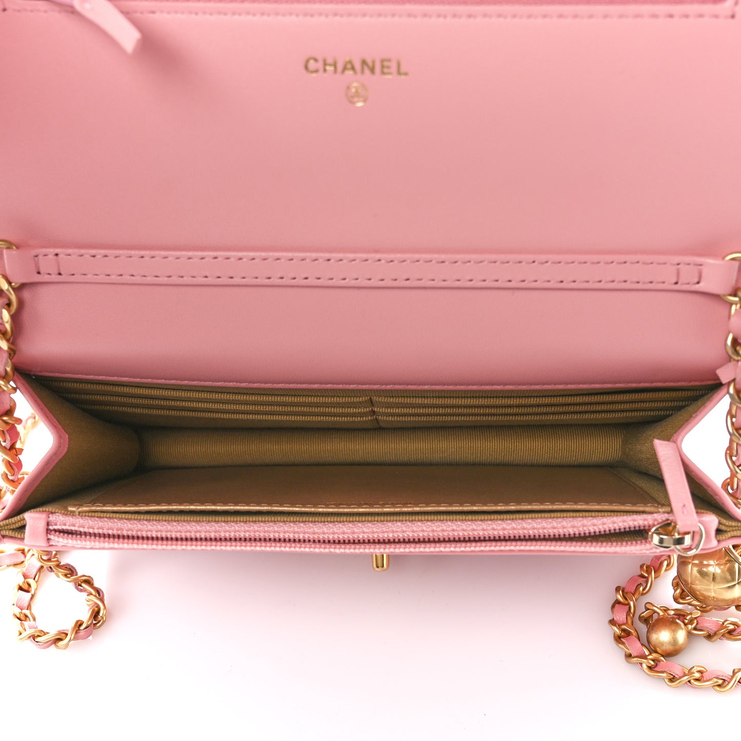 Lambskin Quilted CC Pearl Crush Wallet on Chain WOC Pink