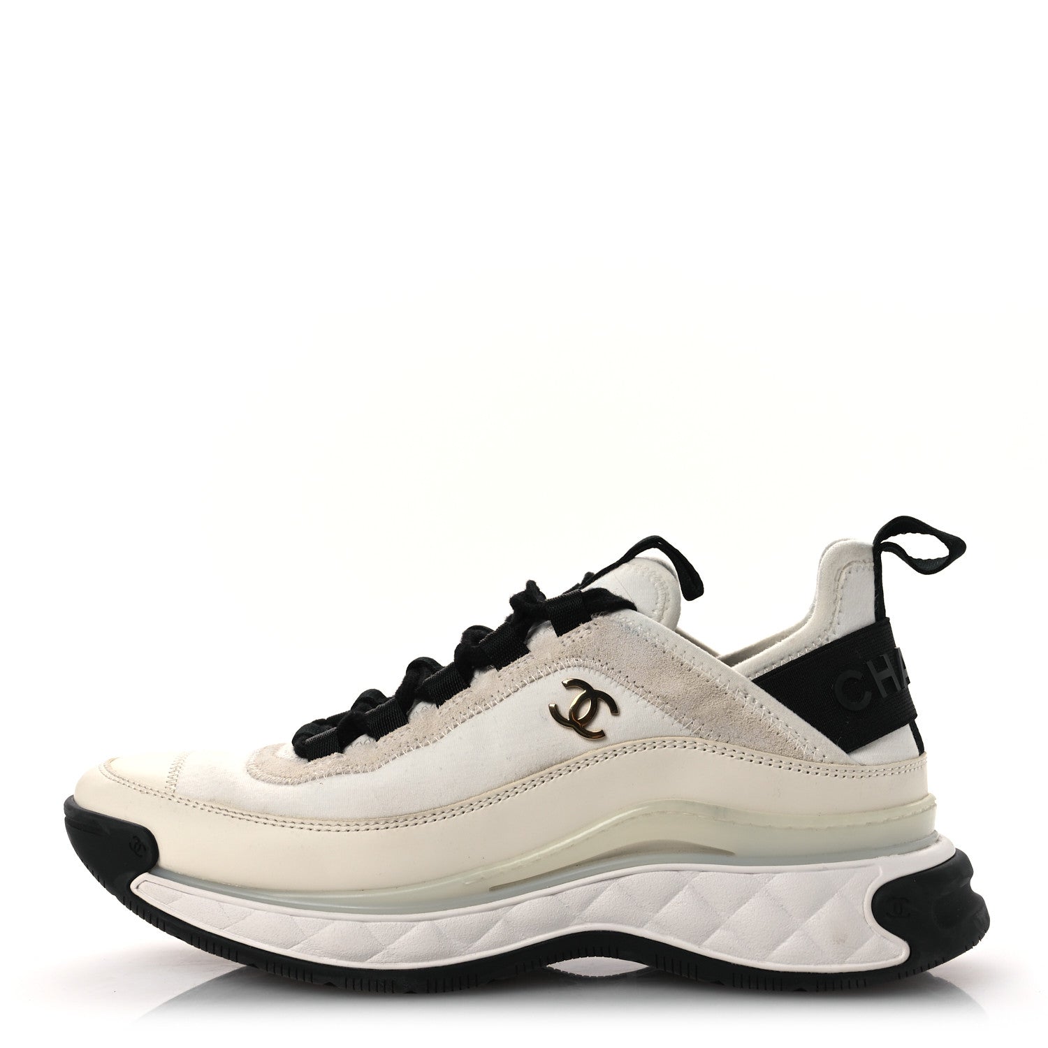 シャネル　バレーシューズ　BEIGE/BLACK  37 Chanel Velvet Calfskin Mixed Fibers CC Sneakers 36 Ivory Black
