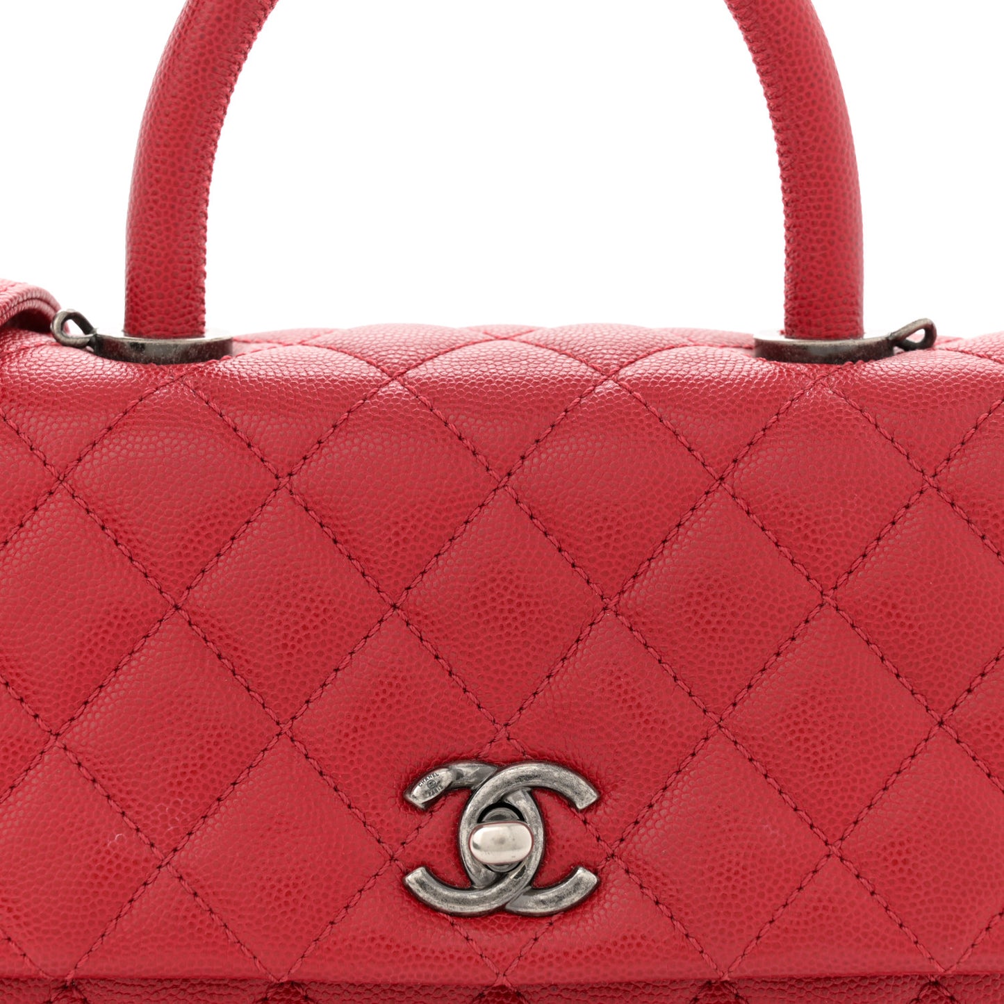 Caviar Quilted Mini Coco Handle Flap Red