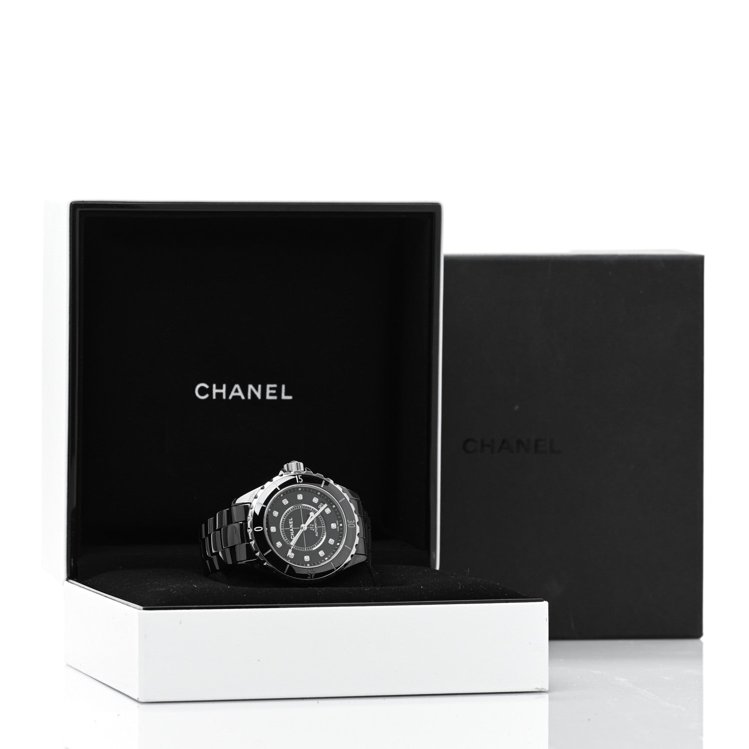 Chanel Stainless Steel Ceramic Diamond 38mm J12 Automatic Watch Black 5 of 5