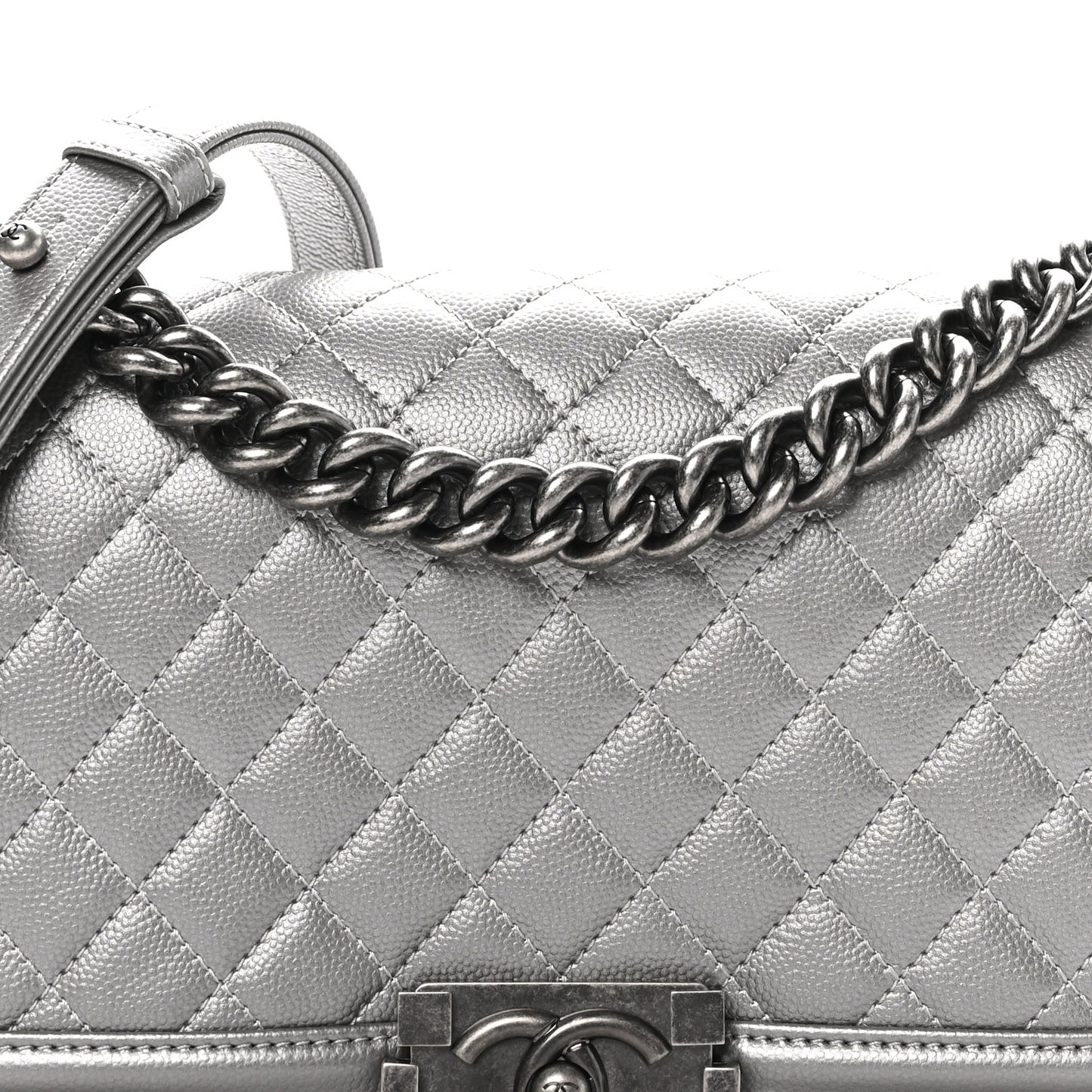 Metallic Caviar Quilted Medium Boy Flap Silver