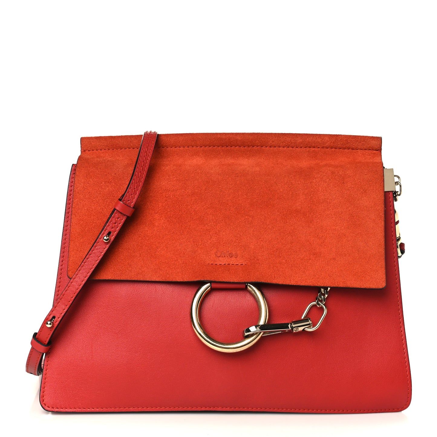 Calfskin Suede Medium Faye Shoulder Bag Sepia Red