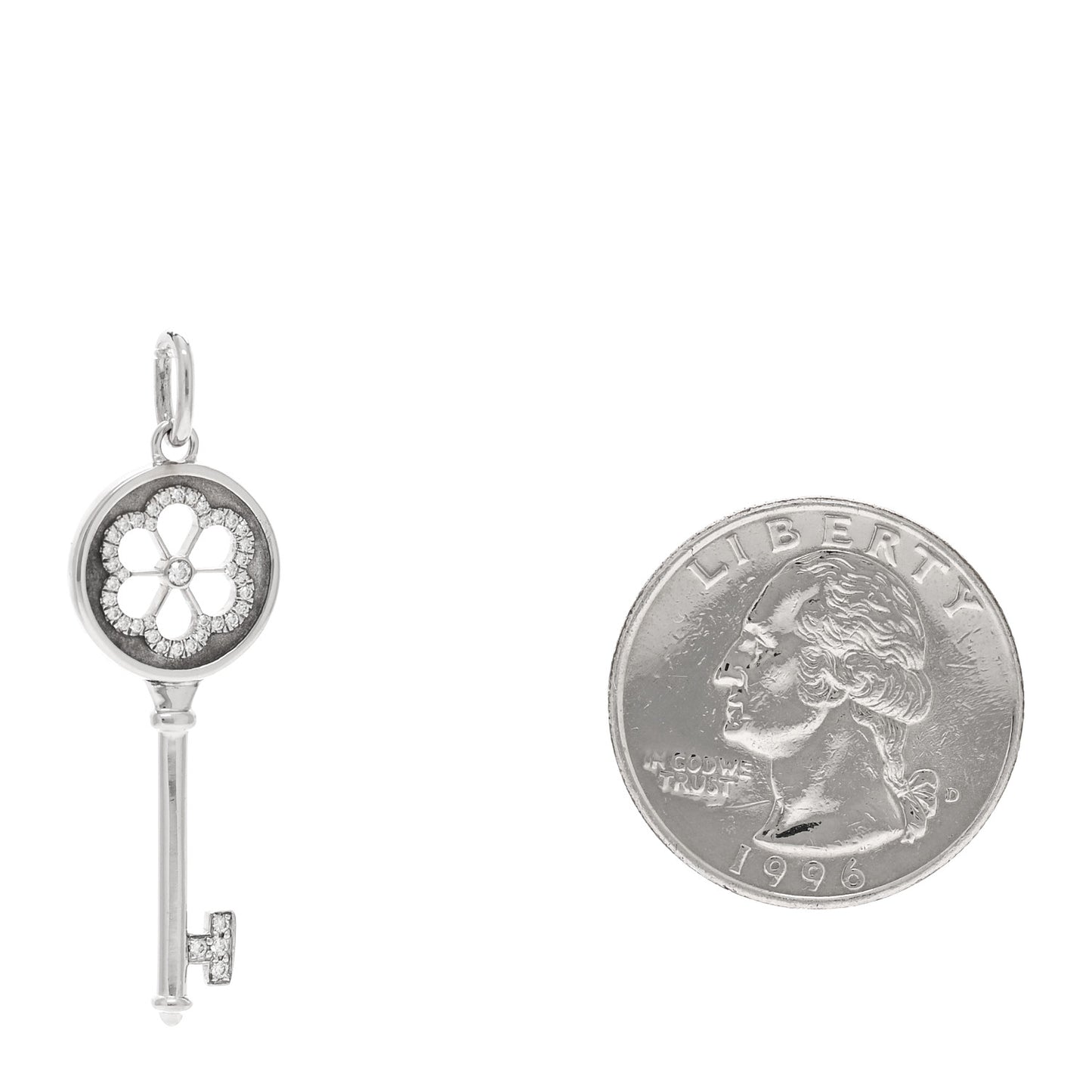 18K White Gold Diamond Blossom Key Pendant