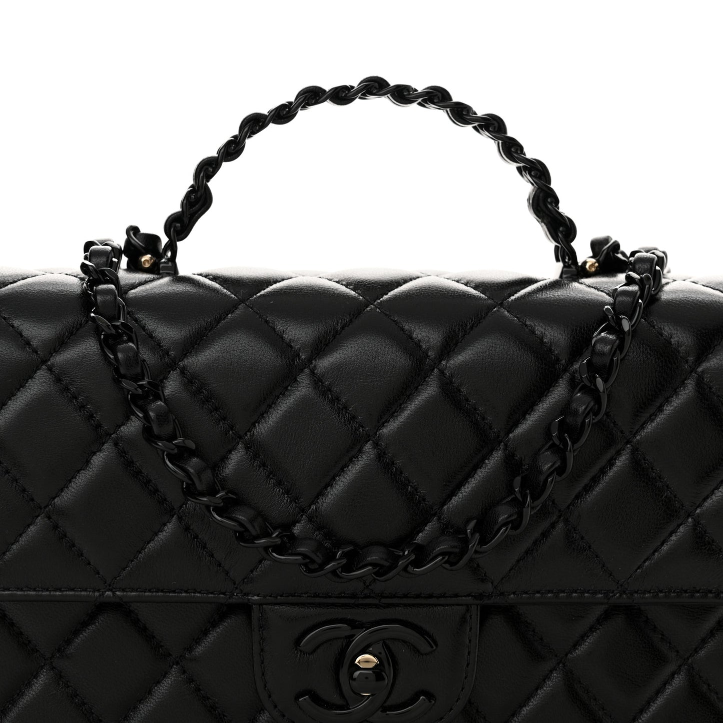 Lambskin Quilted Coco Pop Top Handle Flap Black