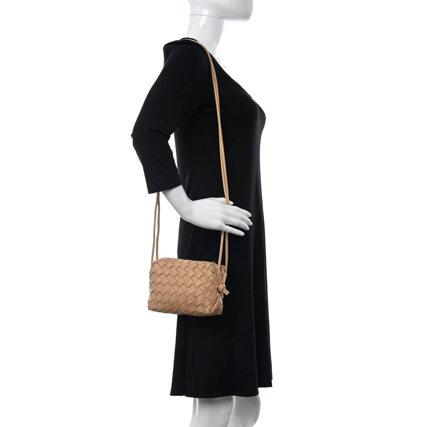 Nappa Calfskin Intrecciato Mini Loop Crossbody Almond
