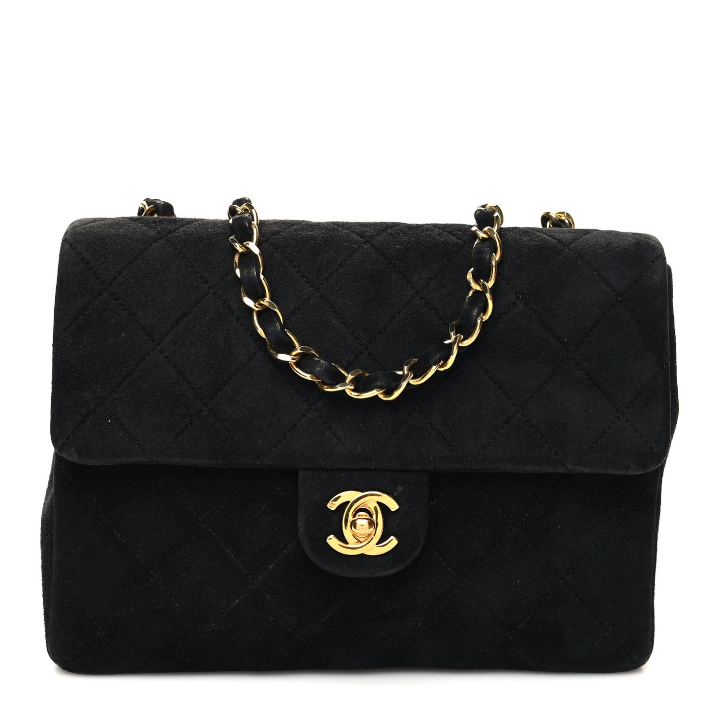 Suede Quilted Mini Square Flap Black