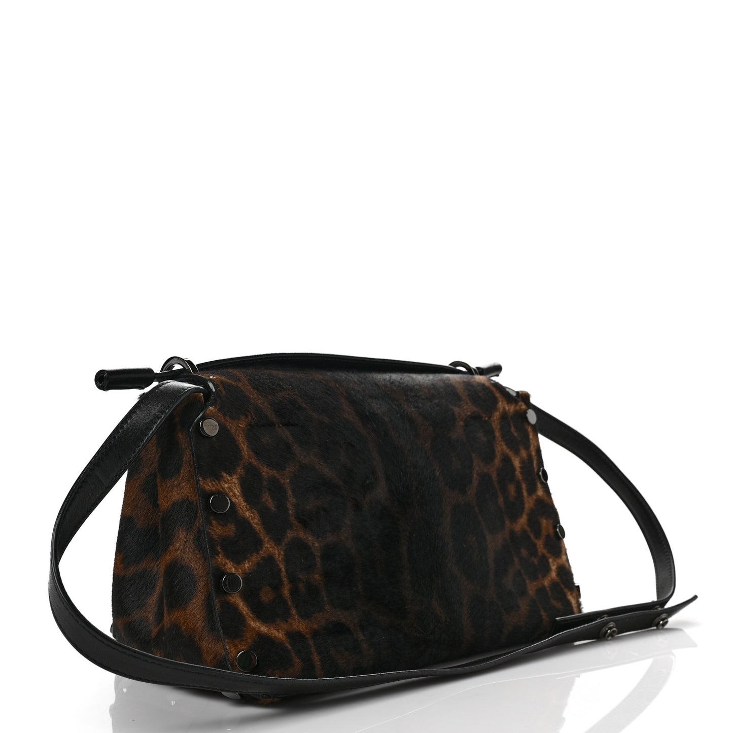 Pony Hair Leopard Medium Lockett Shoulder Bag Black