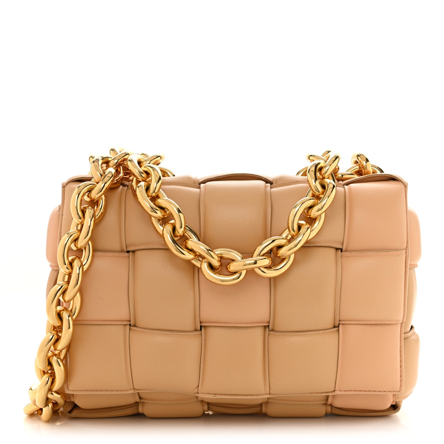 Lambskin Maxi Intreccio Padded Chain Cassette Crossbody Bag Almond