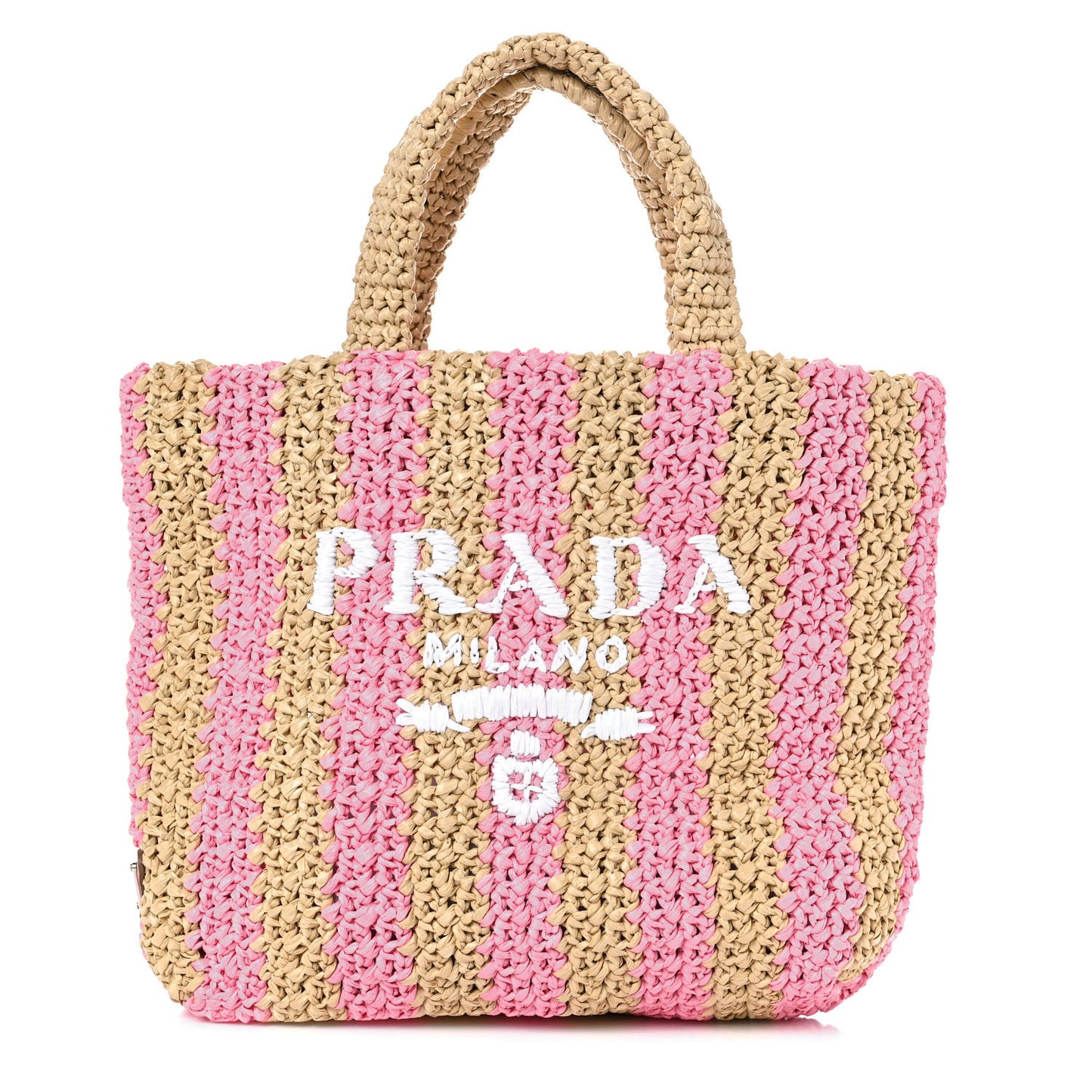 Yarn Raffia Effect Crochet Striped Small Logo Tote Naturale Petalo