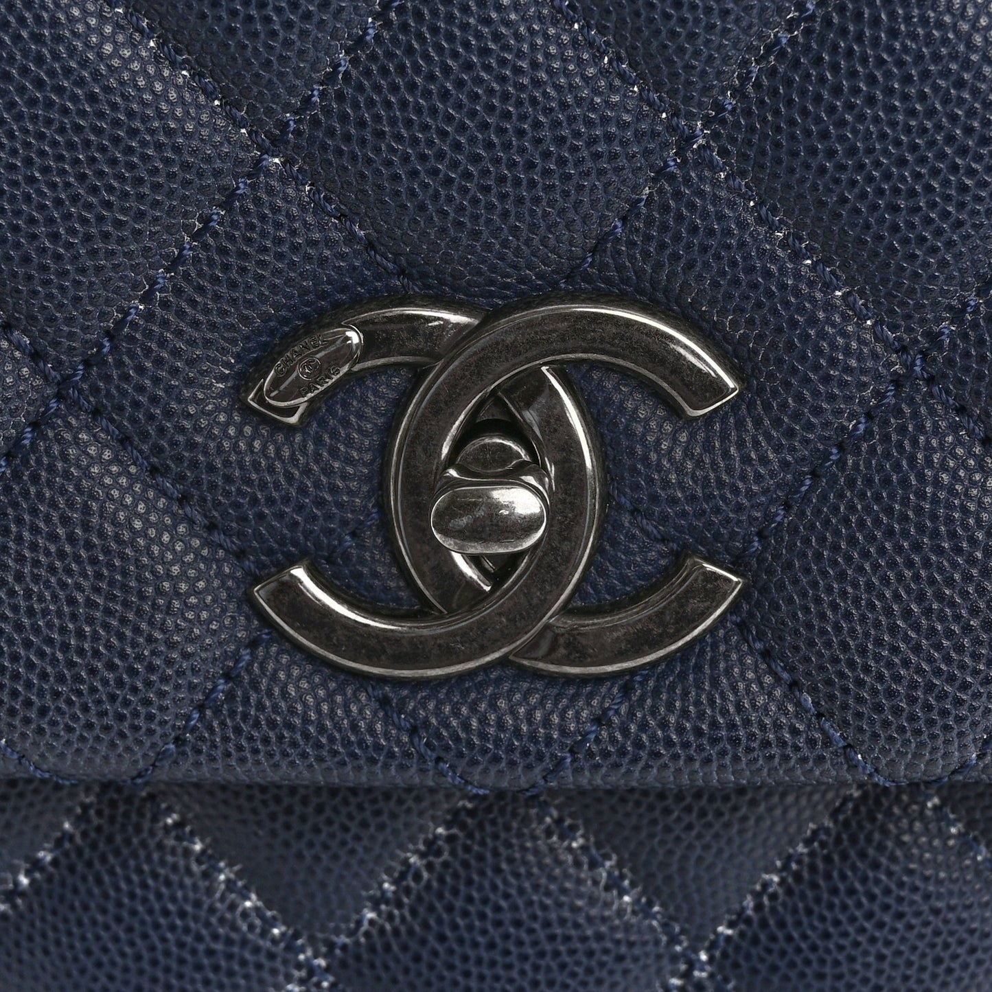 Caviar Lizard Quilted Large Coco Handle Flap Blue