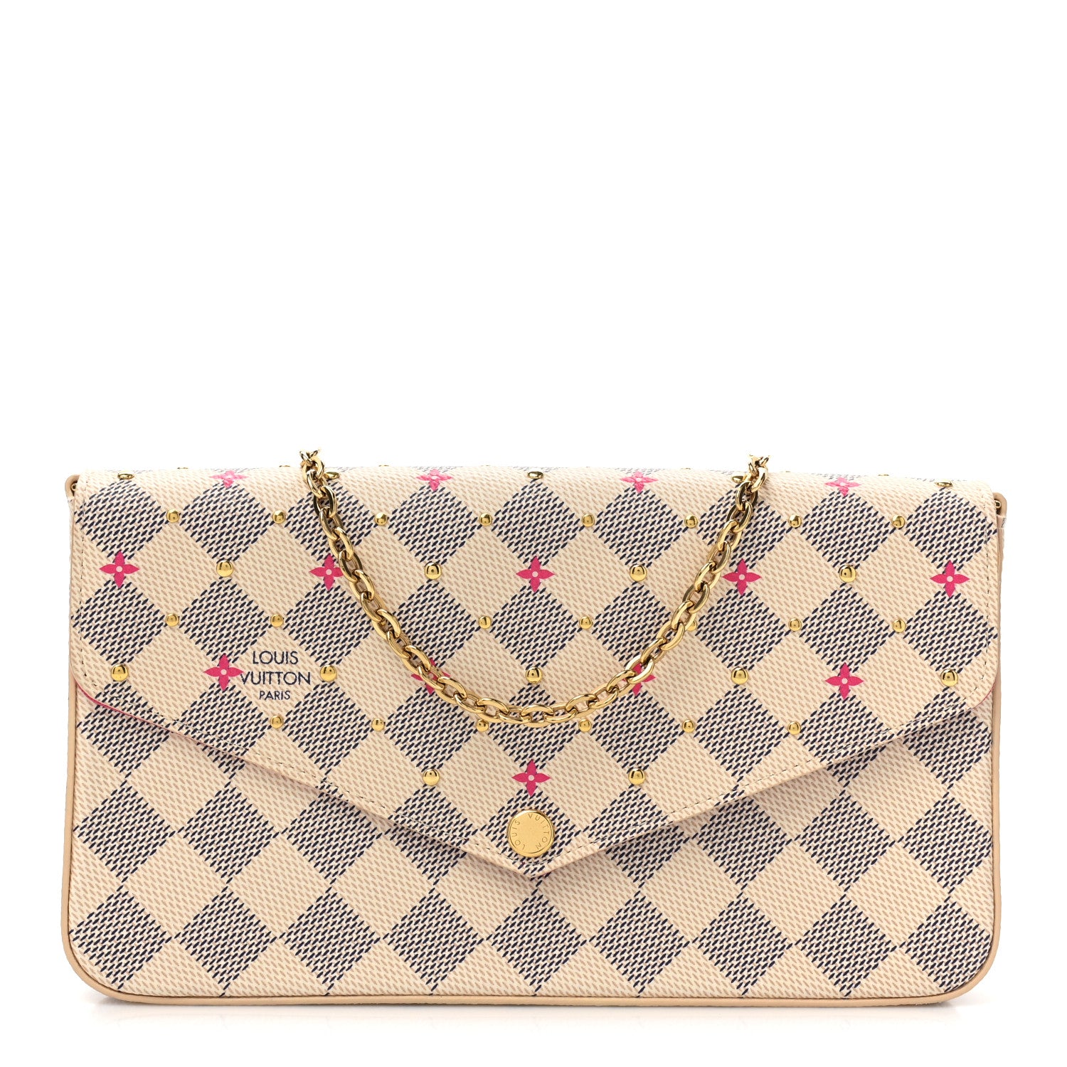 Louis Vuitton LOUIS VUITTON Damier Azur Studded Pochette Felicie Chain Wallet Fuchsia 1 of 11
