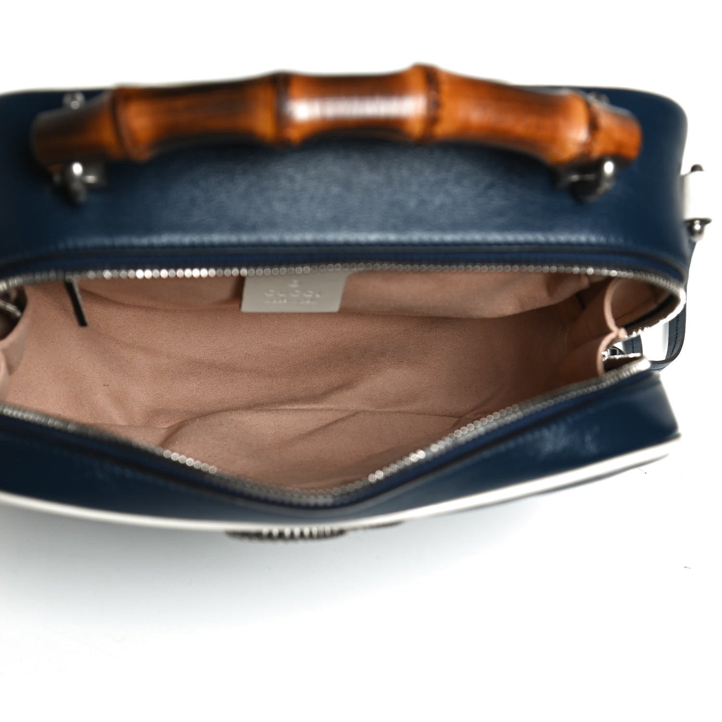 Vintage Effect Calfskin Matelasse Diagonal Small Torchon GG Marmont Bamboo Top Handle Shoulder Bag Blue Agata Mystic White
