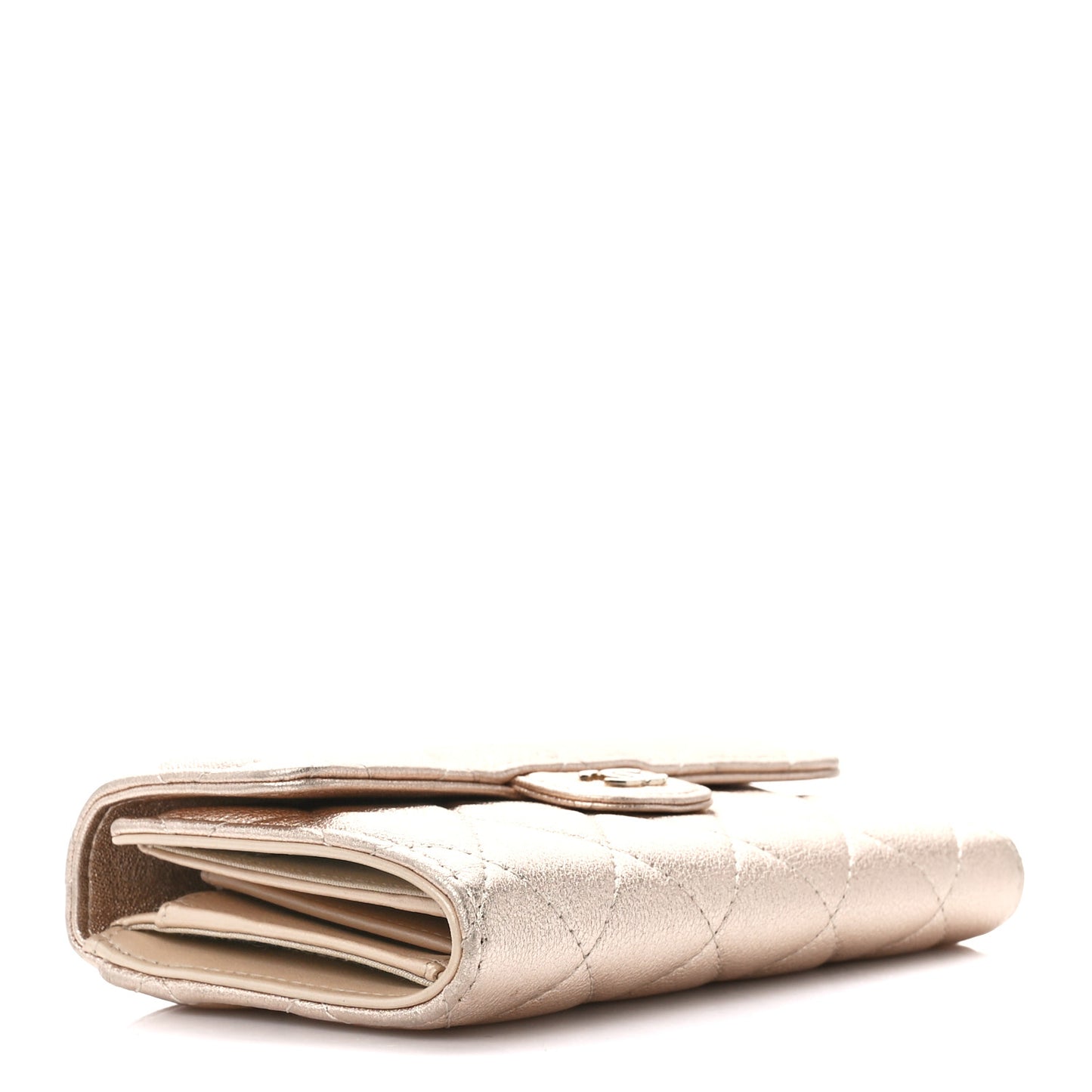 Metallic Lambskin Quilted Medium Flap Wallet Gold