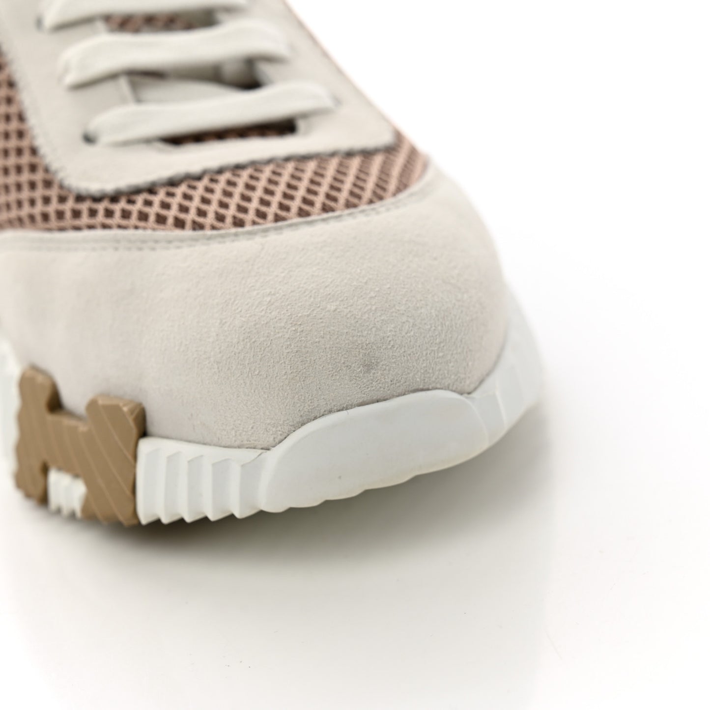 Air Mesh Suede Goatskin Bouncing Sneakers 38 Beige Argile White