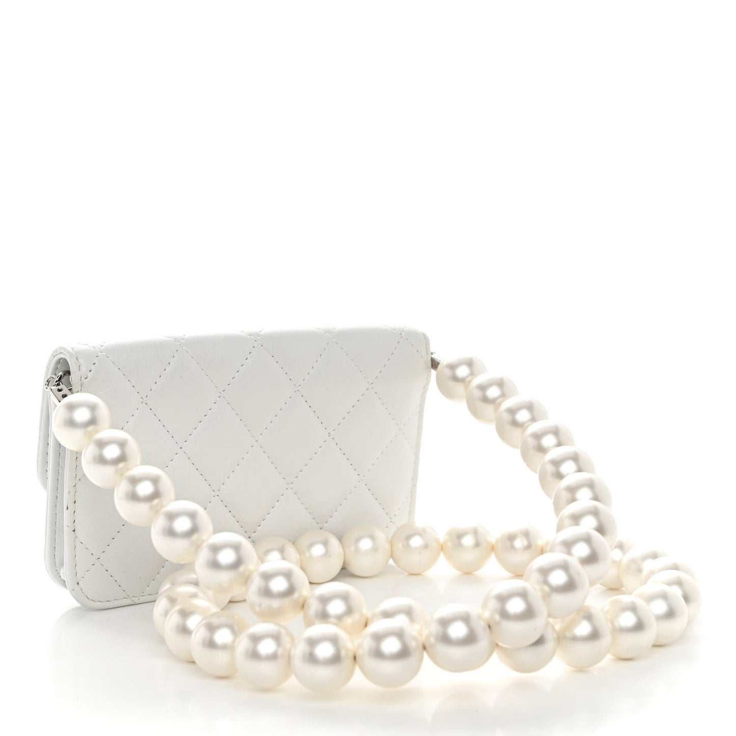 Calfskin Quilted Maxi Pearls Clutch With Chain White
