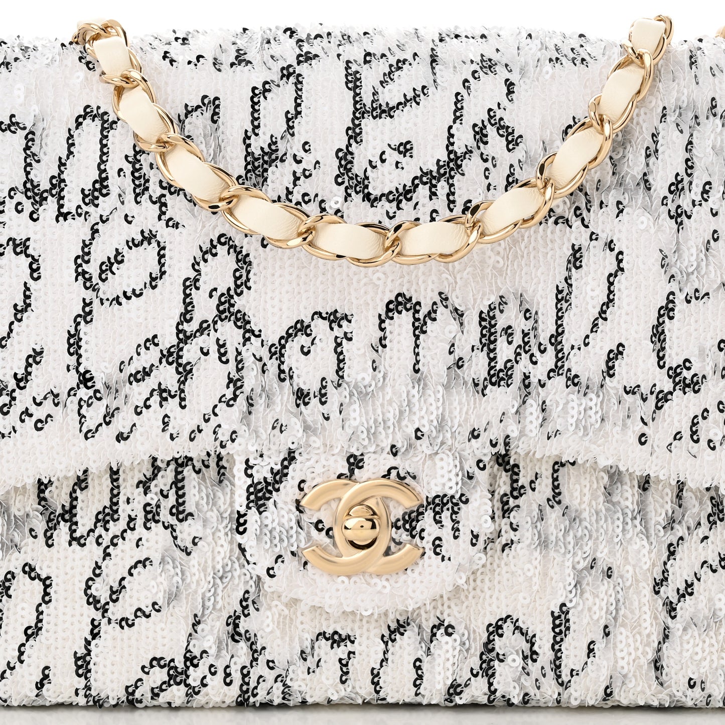 Sequin Logo Medium Flap White Black