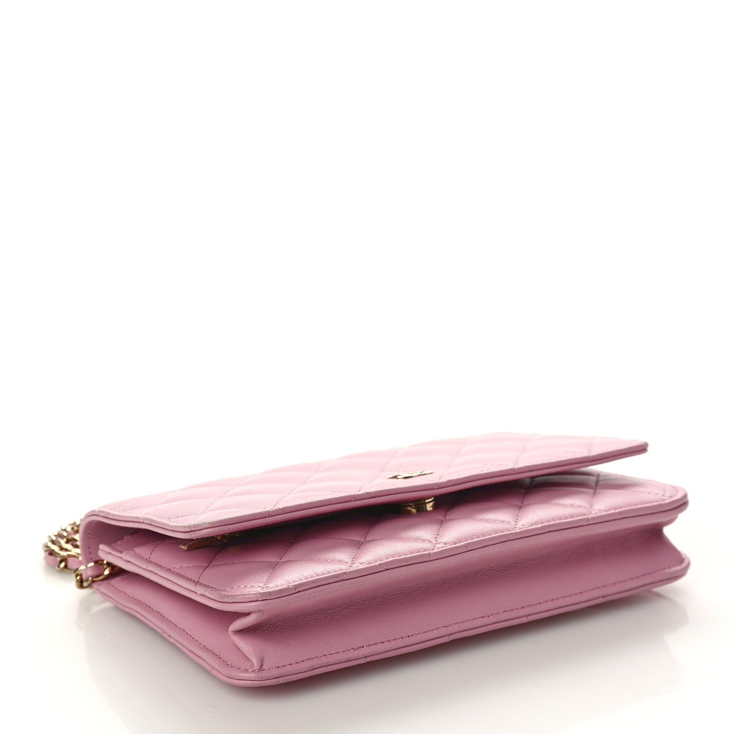 Lambskin Quilted Wallet On Chain WOC Pink