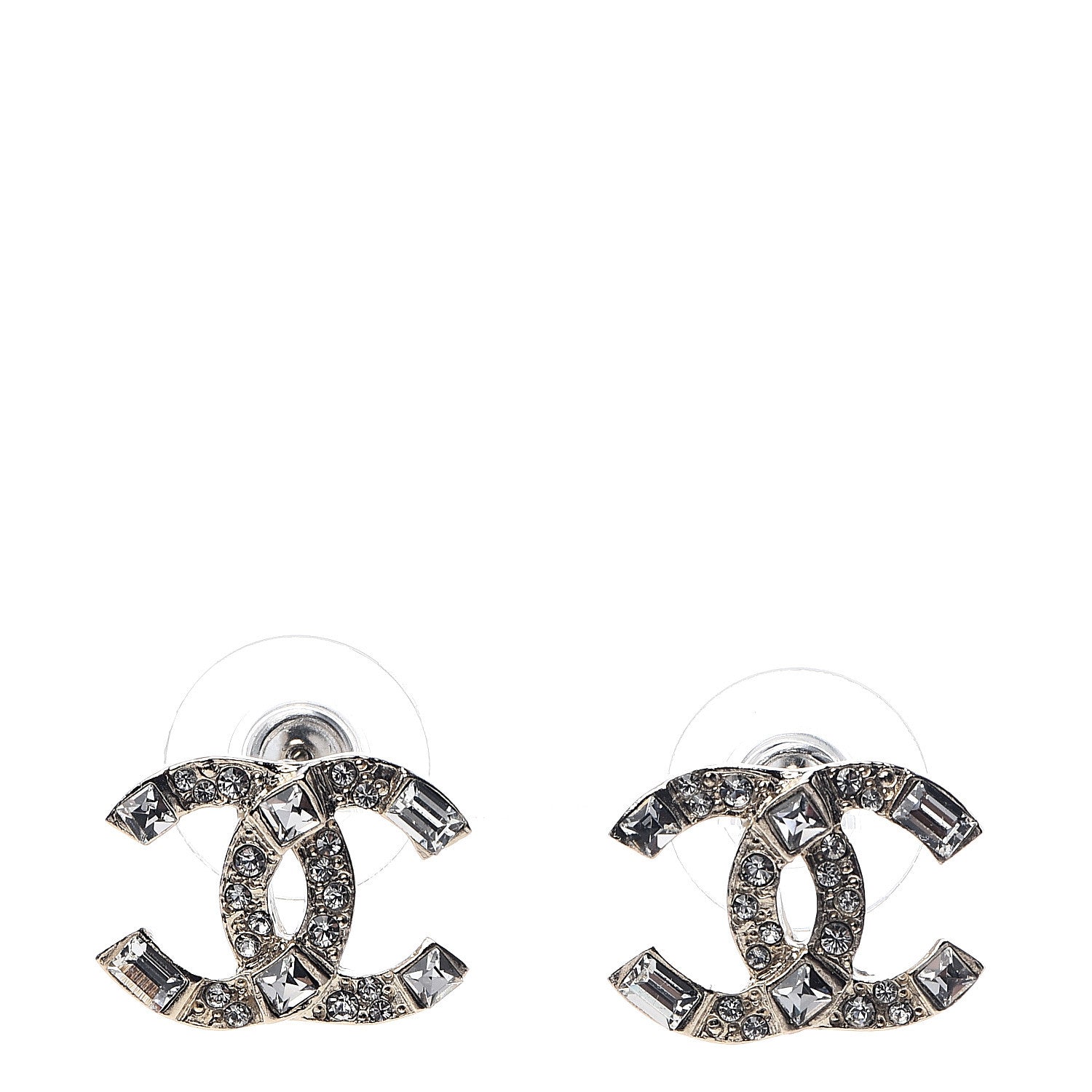 Chanel Crystal Baguette CC Earrings Gold 1 of 5