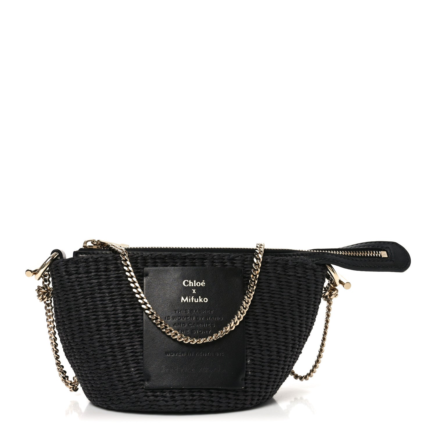 Chloe X MIFUKO Raffia Calfskin Mini Chain Basket Black 1880292