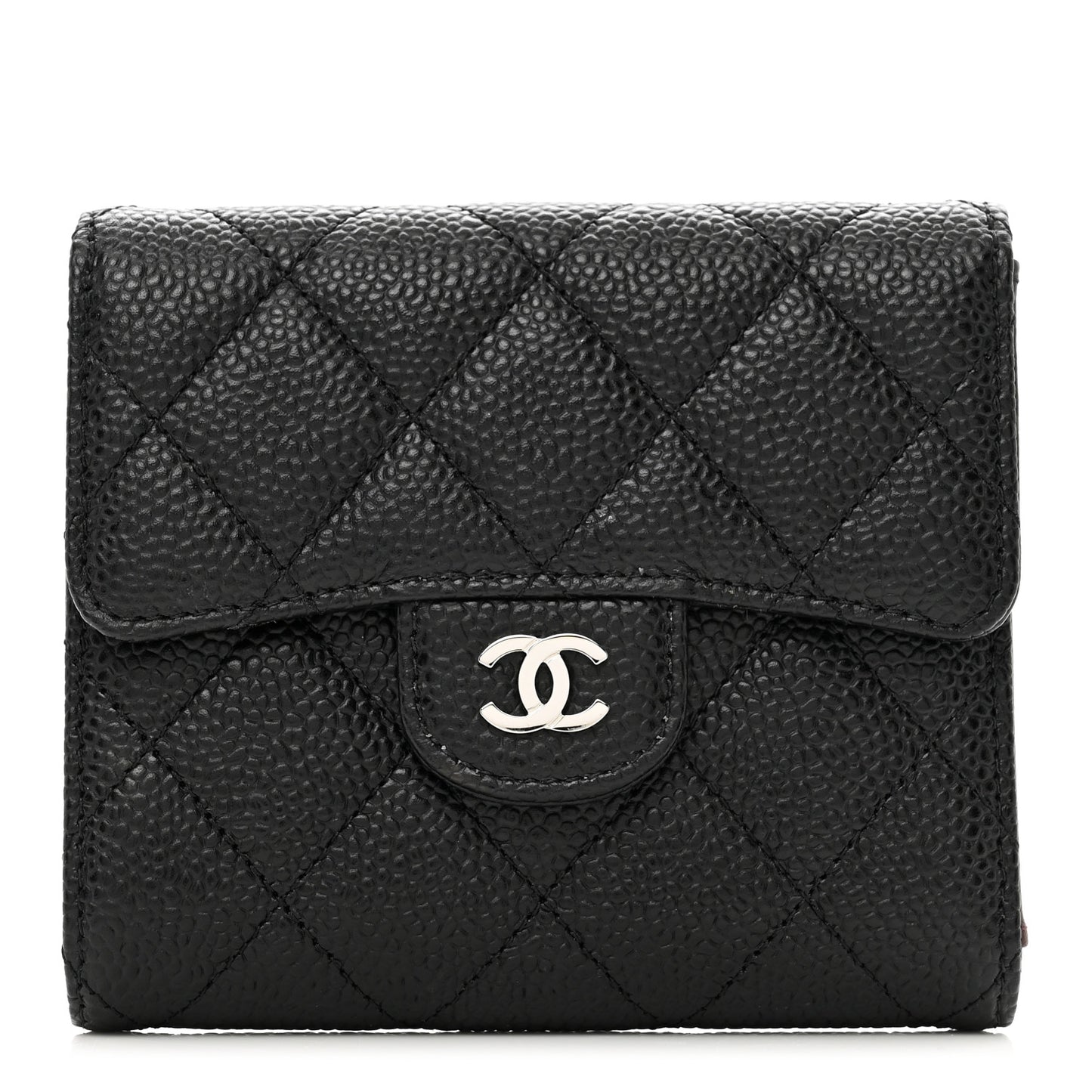 Caviar Quilted Compact Flap Wallet Black