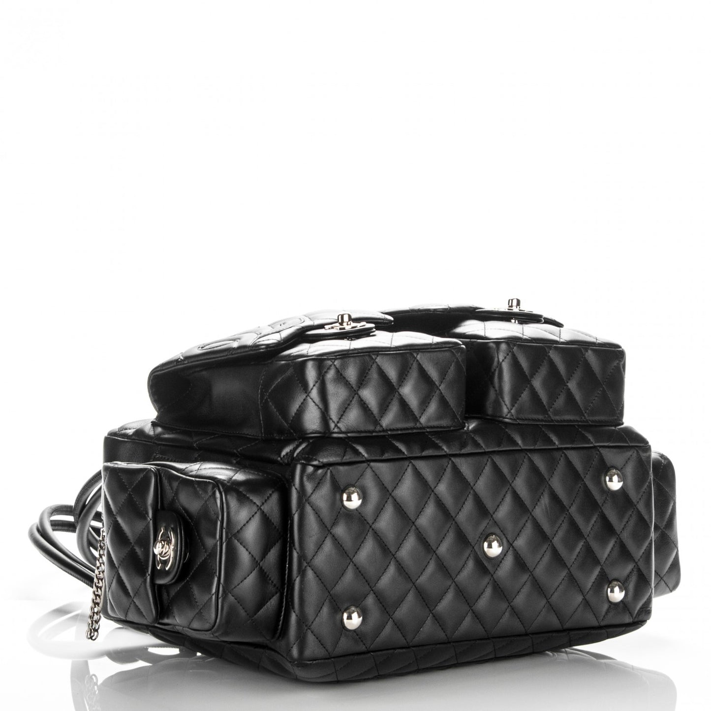 Calfskin Quilted Large Cambon Multipocket Reporter Black