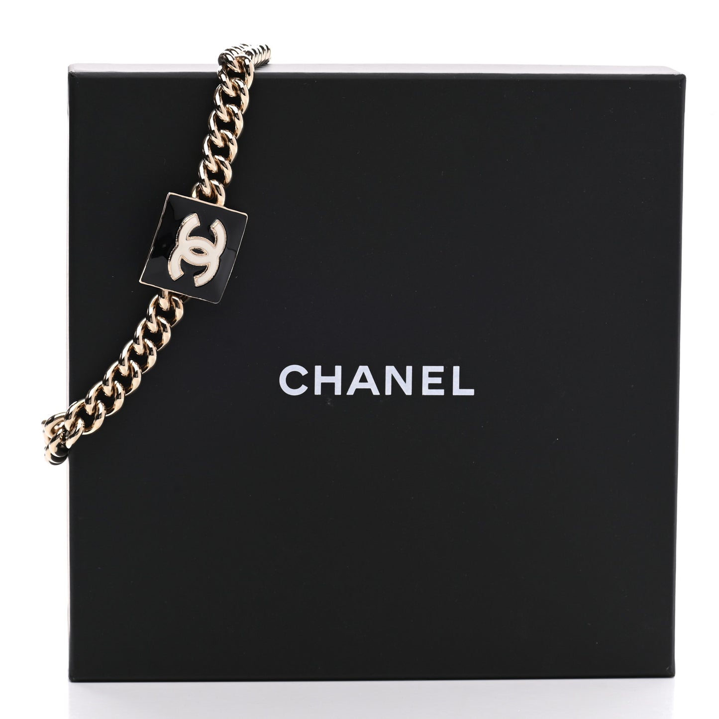Metal Enamel CC Square Choker Gold Black White