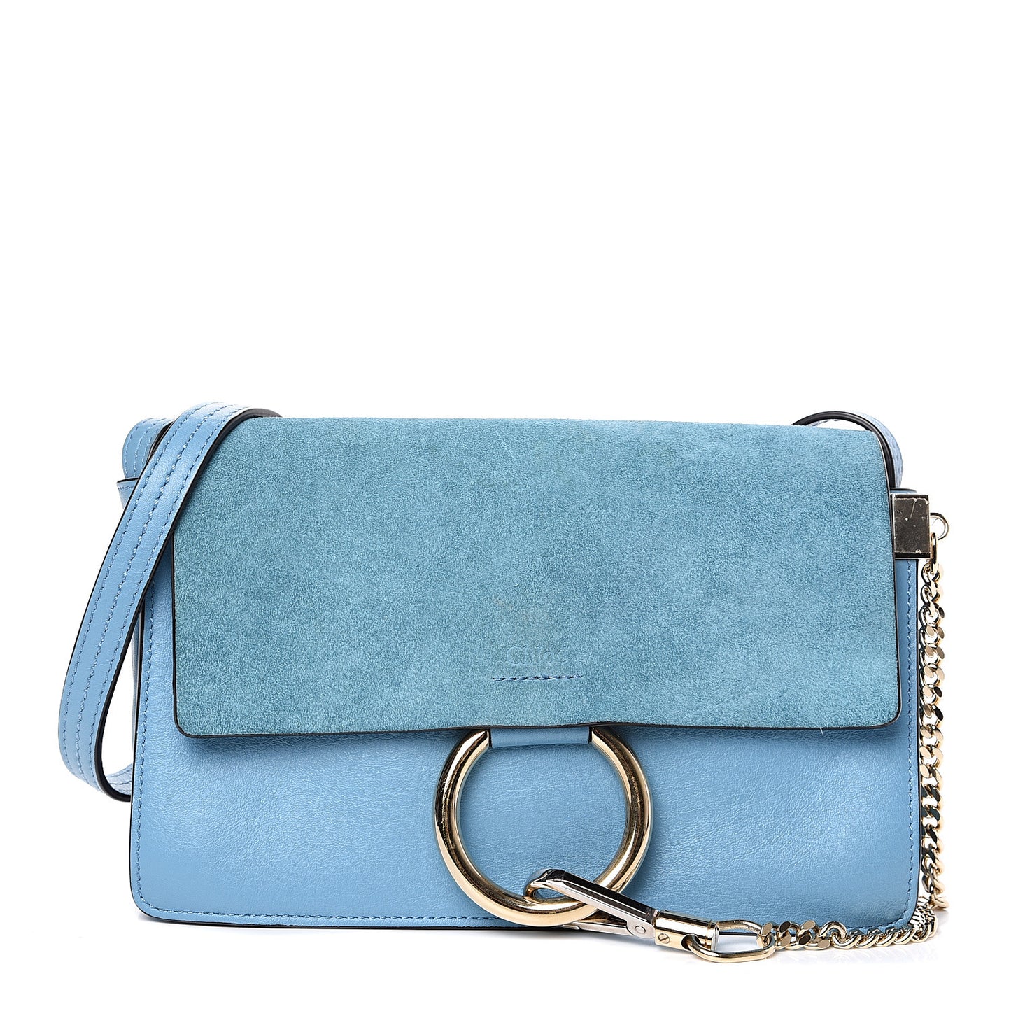 Suede Calfskin Small Faye Shoulder Bag Vinyl Blue