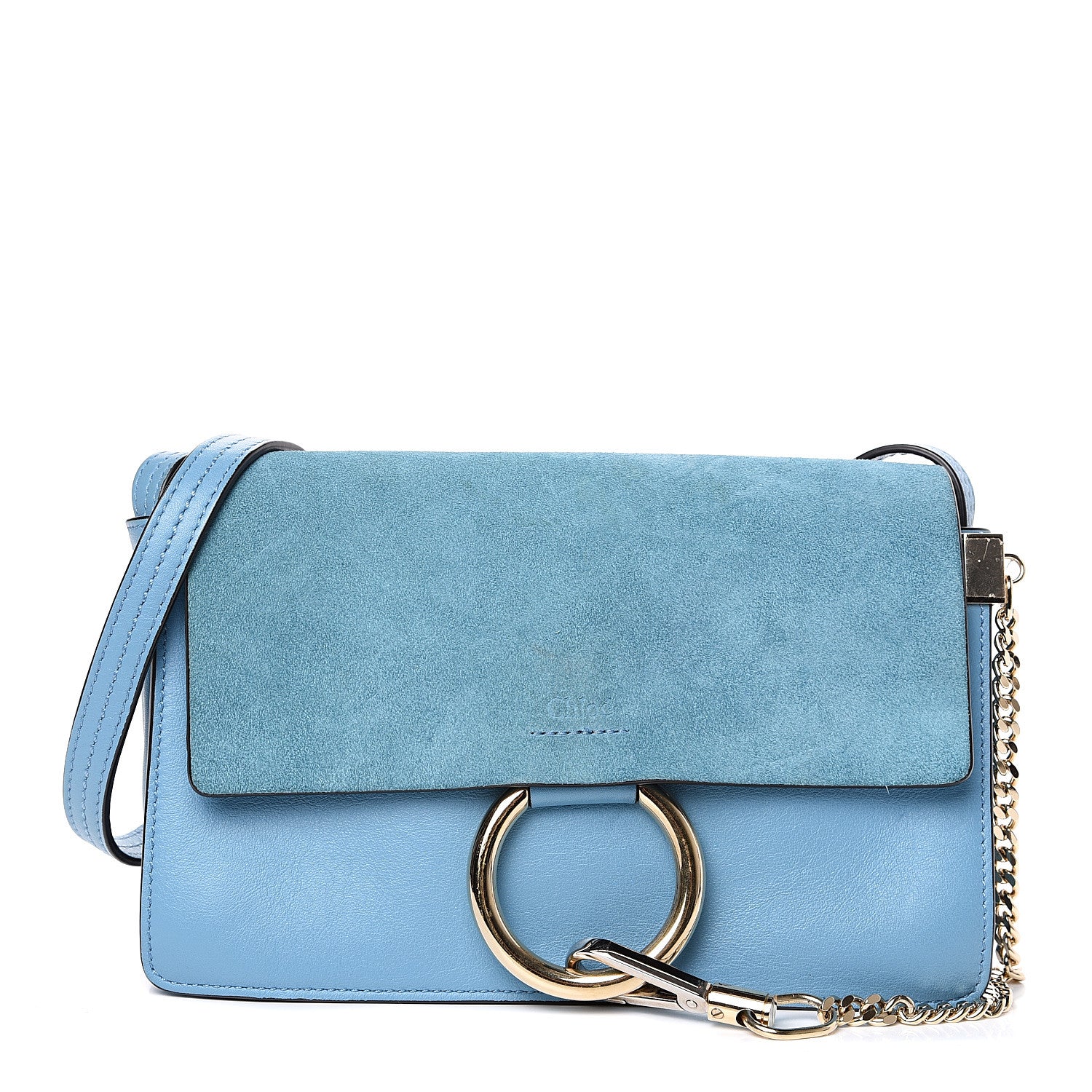 Chloe Suede Calfskin Small Faye Shoulder Bag Vinyl Blue 1 of 13