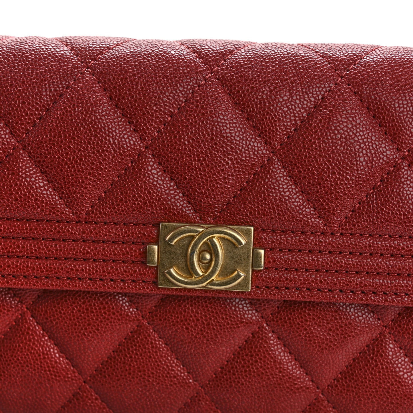 Caviar Quilted Large Boy Gusset Flap Wallet Red