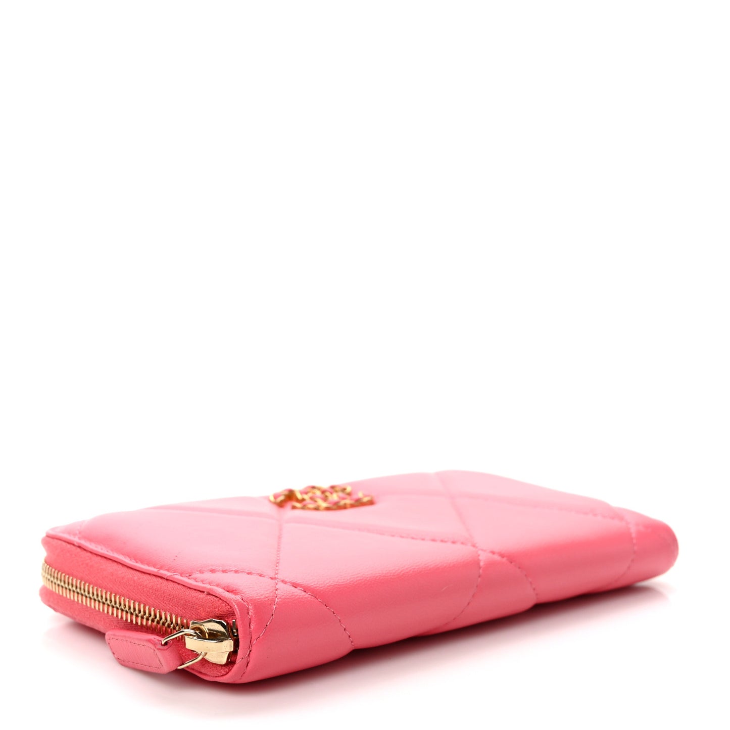 Lambskin Quilted Chanel 19 Zipped Wallet Pink
