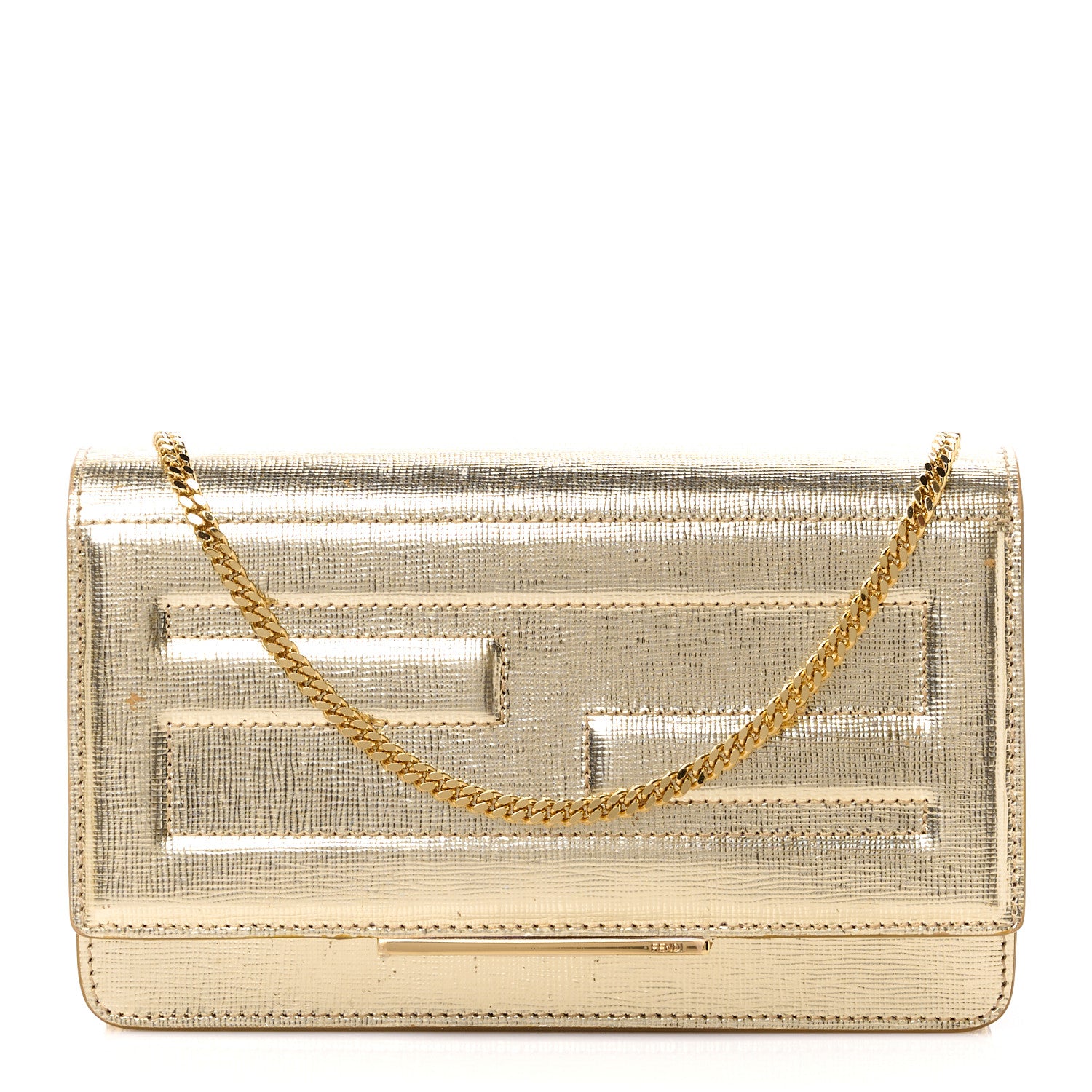 Fendi Vitello Mirror Elite Tube Wallet on Chain Gold 1 of 16
